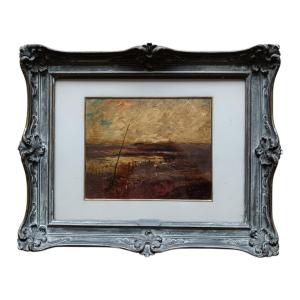 Auguste Ravier. Oil On Panel "autumn Evening" 26 X 21 Cm