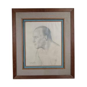 Pierre Guyénot Prix De Rome. Charcoal Drawing "portrait Of A Man" 54 X 44.5 Cm
