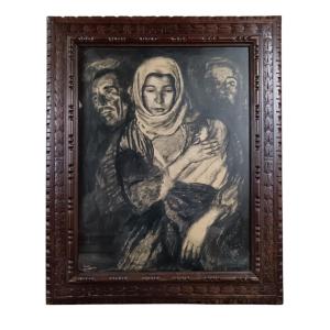 Charcoal On Paper Mounted On Panel "the Beloved Child" 62 X 47.5 Cm