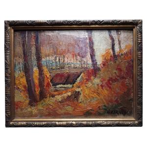 Jean Vervisch. Oil On Cardboard "the Cabin In The Woods" 40 X 29.8 Cm