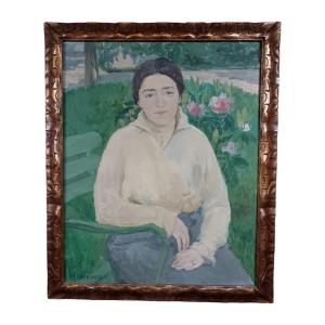 Madeleine Grégoire. Oil On Canvas "sitting In The Park" 81 X 65 Cm