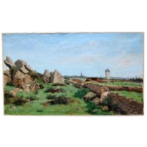 Adolphe Victorin Vautier. Oil On Canvas "the Rocks Of Krémaguen" 53.9 X 31.3 Cm