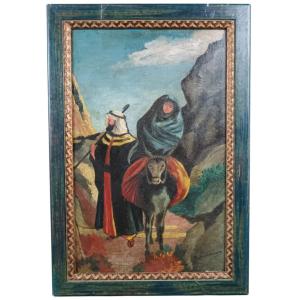 Oskar Spielmann. Oil On Walnut Panel "the Flight Into Egypt" 48.7 X 30cm
