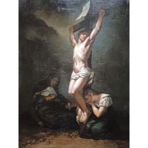 After Prud'hon. Oil On Canvas "christ On The Cross" 43.5 X 33.5 Cm