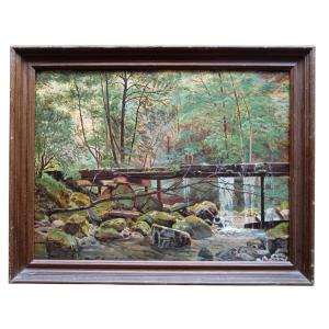Oil On Canvas "the Little Overflowing Wooden Canal" 61.5 X 46.7 Cm
