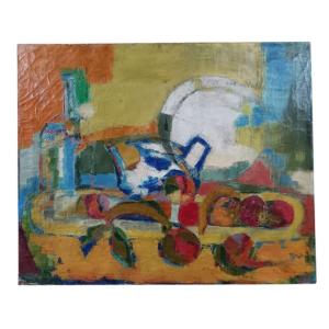 Expressionist School. Oil On Canvas "cubist Still Life" 60 X 73 Cm