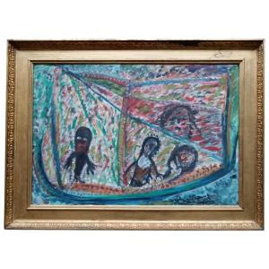 Haitian School. Oil On Canvas "some Compartmentalized Minds" 51 X 76.3 Cm