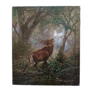 Gustave Courbet's Entourage. Oil On Canvas "the King Of The Forest" 63.5 X 54 Cm