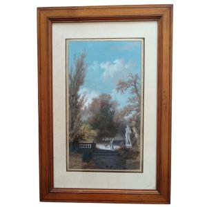 The Grand Tour. Watercolor On Paper "memories Of Italy, A Walk In The Park" 34.5 X 19.4 Cm