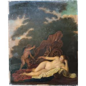 Oil On Canvas "venus Languishing Beside Her Chariot" 78.6 X 64.8 Cm