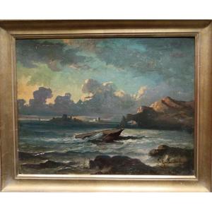 Guilbert d'Anelle. Oil On Panel "the Château d'If Seen From The Coast" 40 X 52.4 Cm
