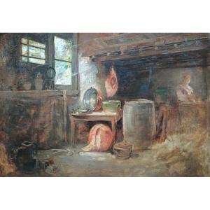 Marie-ferdinand Jacomin. Oil On Canvas "the Cook In The Pantry" 74.7 X 102 Cm