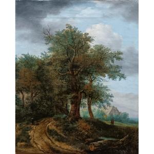 Jacob Van Ruisdael After. Oil On Canvas "at The Edge Of The Woods" 35.1 X 29.3 Cm