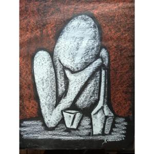 Cubist School. Gouache On Fabriano Paper "who Am I? Where Am I Going?"