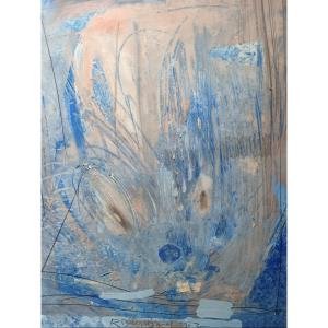 Rudolf Baerwind "the Big Blue" Mixed Media On Paper