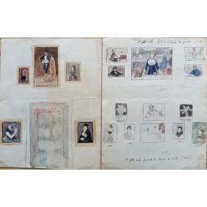 2 Sheets Of Paper Taken From A Sketchbook "memories Of My Visit To The Museum"