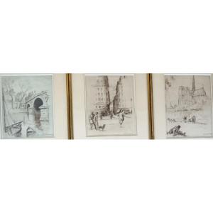 René Roussel "the Saint-michel Bridge, Notre-dame, And Montmartre In The Distance"