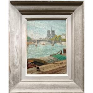 Neo-impressionist School. Charles Maynadie "notre-dame Seen From The Quays"