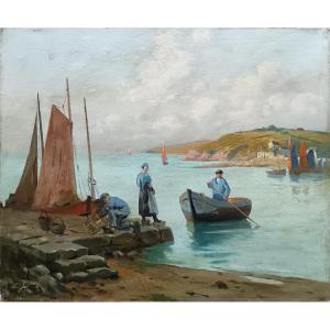 Breton School "fishermen At The Quayside"