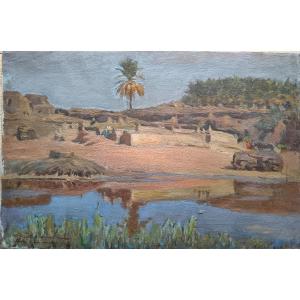 Orientalist School "the Village On The Edge Of The Wadi Over There In Egypt"