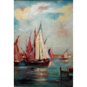Marcel Eugène Louveau-rouveyre "boats In Venice"