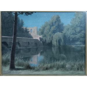 Paul Ingelrans "the Bridge Over The Loing And The Ganne Tower Seen From The Bank"