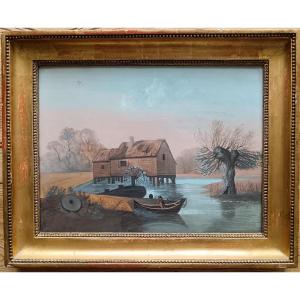 Watercolor Gouache "the Mill On Stilts"