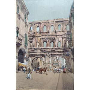 Watercolor "the Borsari Gate In Verona"