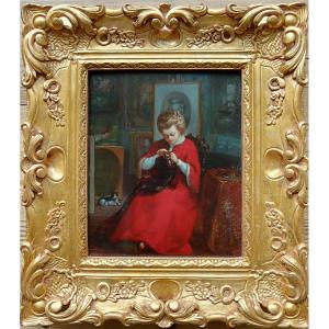 Polish School. K. Lucjan Przepiorski "beautiful, A Seamstress, Surrounded By Beautiful Paintings"