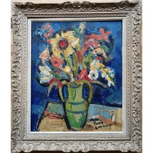 Pierre Ambrogiani "bouquet Of Flowers On A Blue Background"
