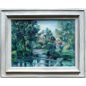 Neo-impressionist School: "the Orange Roofs Overlooking The Placid River"