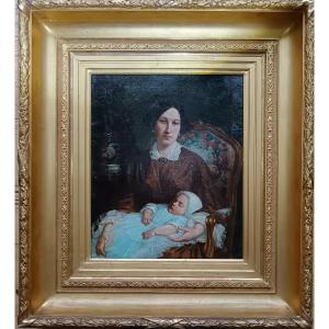 Portraitist Of The Belle Epoque: "young Mother And Her Baby In A Cozy Interior"