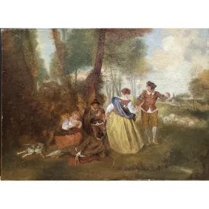 Nicolas Lancret Workshop Of "gallant Scene At The Edge Of The Woods"