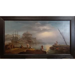 Alexandre Jean Noël Attributed To "fishermen Probing The Moonlight"