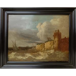 Dutch School Of The Late 18th Century "rough Weather On The Coast"