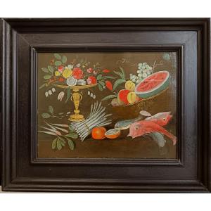 Pseudo-van Kessel "still Life With Fish And A Bunch Of Asparagus"