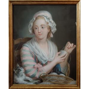 Jean-baptiste Greuze, Entourage Of "belle, The Cat And The Balls Of Wool"