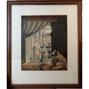 Orientalist School. Durand-brager "harem Scene In Algiers"