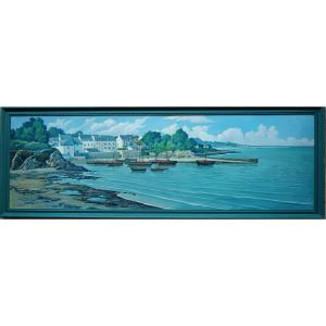 Marinist Painter Of Brittany "doëlan, Le Petit Port De Pêche Animé"