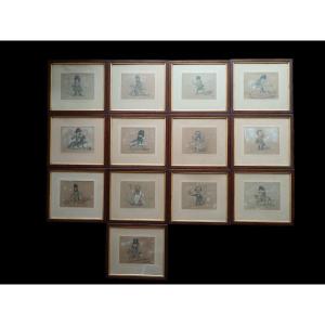 Caricatures Of Notable People Under The Second Empire. Set Of 13 Drawings.