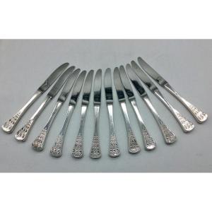 Series Of 12 Large 900 Silver Knives, Bjorn Wiinblad, Rozenthal.