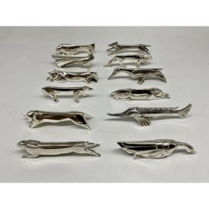 12 Art Deco Animal-themed Knife Rests, Gallia, Christofle.