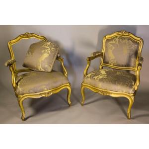 Pair Of Louis XV Period Armchairs In Golden Wood