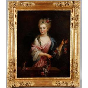 Portrait Of A Lady With A Parrot, Attributed To Pierre Gobert