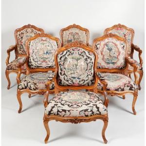 Set Of 6 Frame Armchairs Stamped By Jacques Pierre Letelier