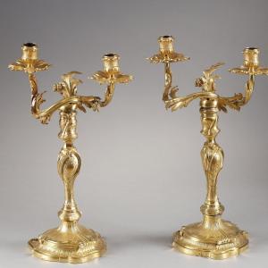 Pair Of Louis XV Period Rococo Candelabras
