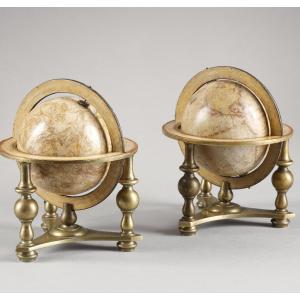 Rare Pair Of 17th Century Miniature Terrestrial And Celestial Globes