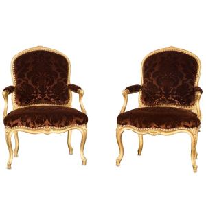 Pair Of Louis XV Armchairs Stamped By Louis Delanois