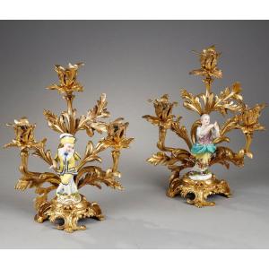 Louis XV Candlesticks, Meissen Children's Porcelain