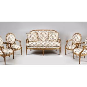 Louis XVI Period Drawing Room In Giltwood, Attributed To Jean Baptiste Sené